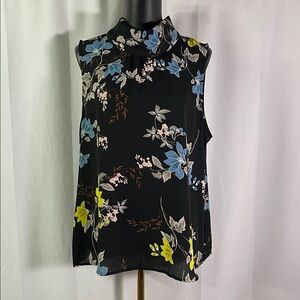Apt. 9 Black Multicolor Floral Print Sleeveless High Neck Blouse